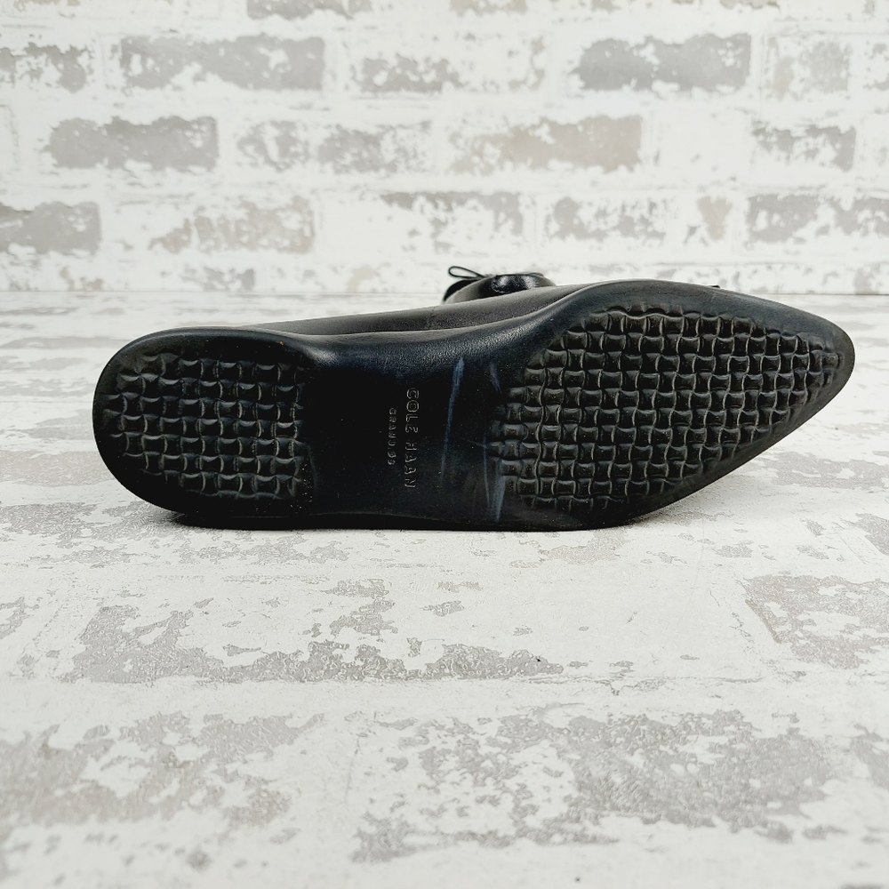NEW Cole Haan Zerogrand Bow Skimmer Black Leather Slip On Pointy Toe Flats W593 - Picture 8 of 12